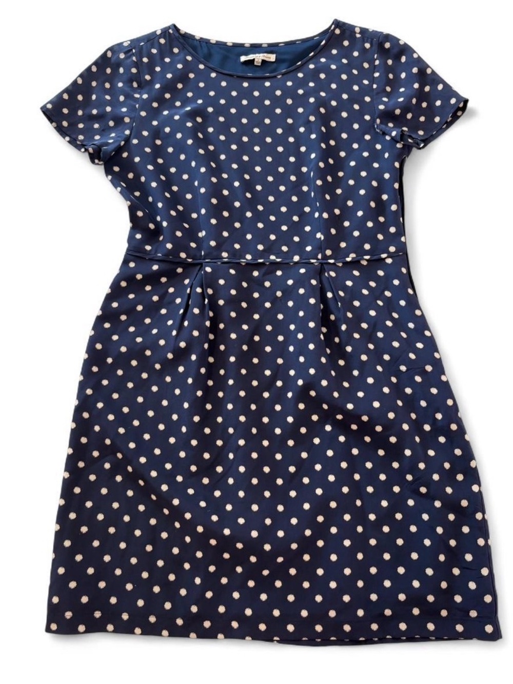 Womens Navy Polka Dot Short-Sleeve Dress